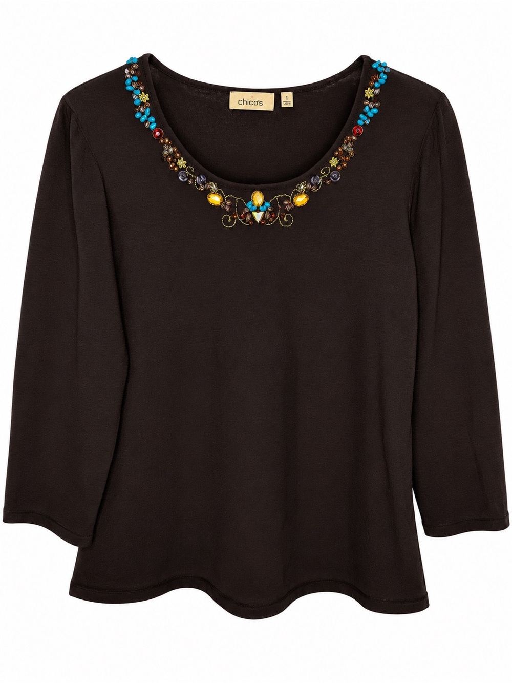 Choices Women’s Large Brown Beaded Embellished 3/4 Sleeve Scoop Neck Top